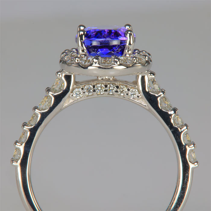 diamond accented tanzanite gemstone ring in white gold