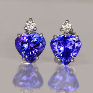 heart shape brilliant tanzanite diamond earrings