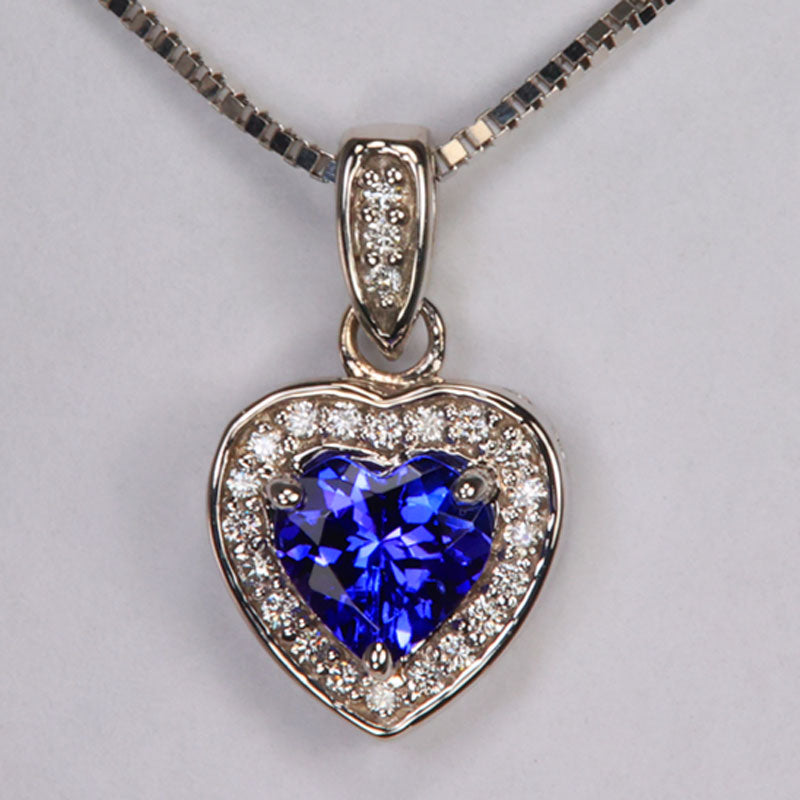 heart shape tanzanite pendant with diamonds white gold