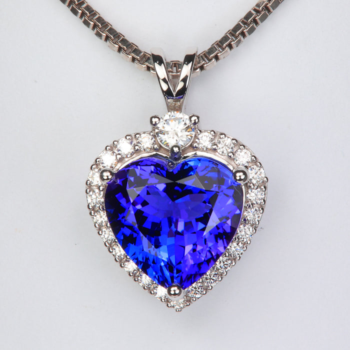 tanzanite heart shaped gemstone in white gold with diamonds
