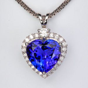 tanzanite heart shaped gemstone in white gold with diamonds