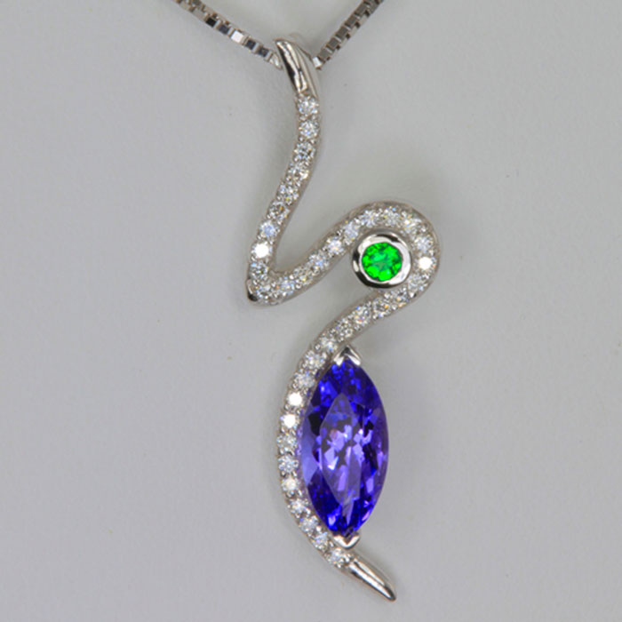 tanzanite and diamond custom pendant