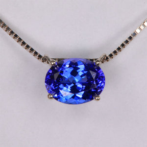Solitair Floating Tanzanite Gemstone Necklace in White Gold