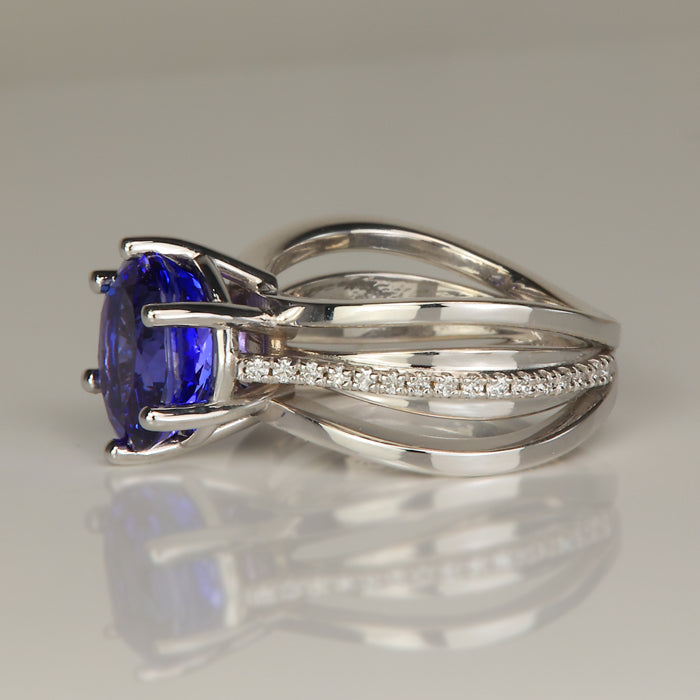 white gold diamond accented tanzanite gemstone ring