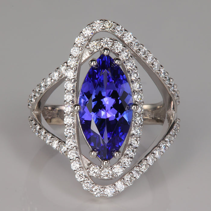 Tanzanite and Diamond Gemstone Ring in Platinum