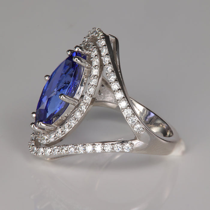 platinum ring with marquise tanzanite and diamonds