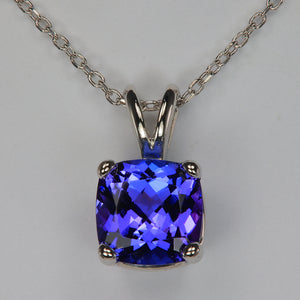 cable link platinum necklace with square cushion cut tanzanite gemstone 