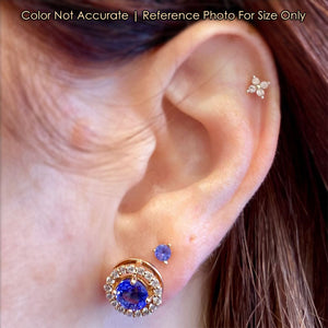rose gold and tanzanite diamond halo earrings 