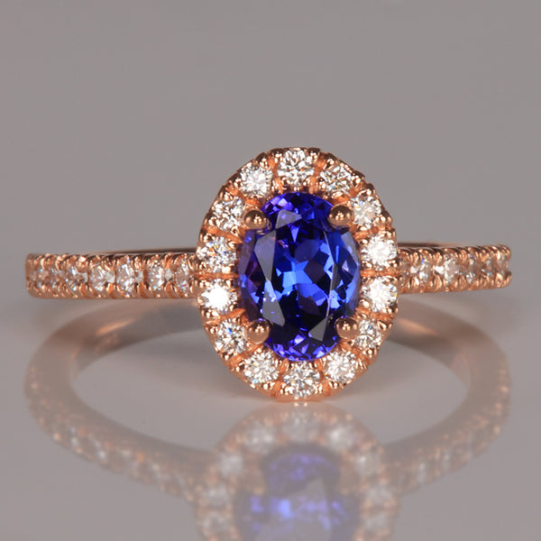 14K Rose Gold .95 Carat Tanzanite and Diamond Ring - Tanzanite