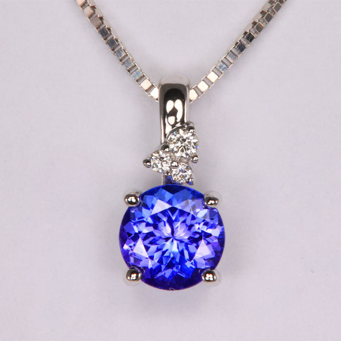 Round Blue Purple Tanzanite Necklace with Diamonds in White Gold