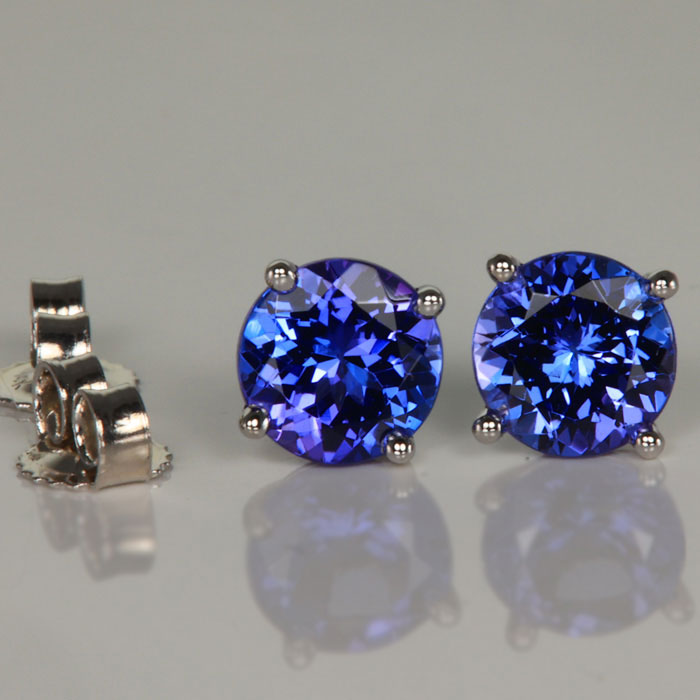 blue color tanzanite stud earrings