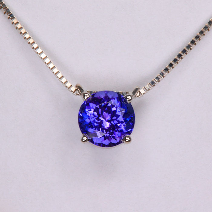 Round Solitair Tanzanite Floating Necklace in 14k white gold