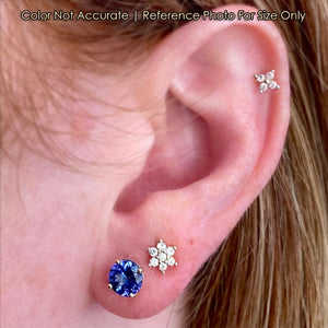 yellow gold tanzanite stud earrings on ear