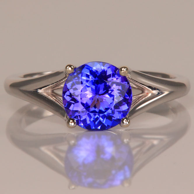 Round solitaire split shank tanzanite ring engagement