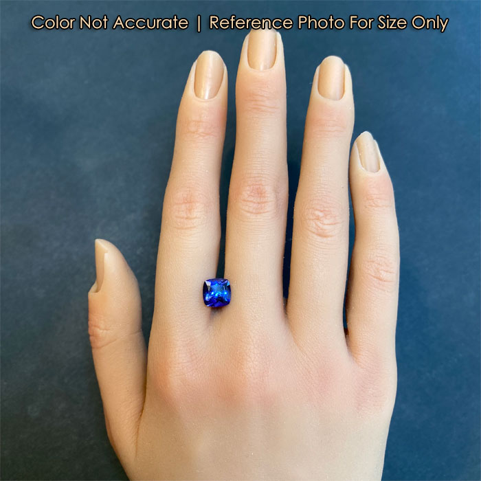 tanzanite gem square cushion on hand