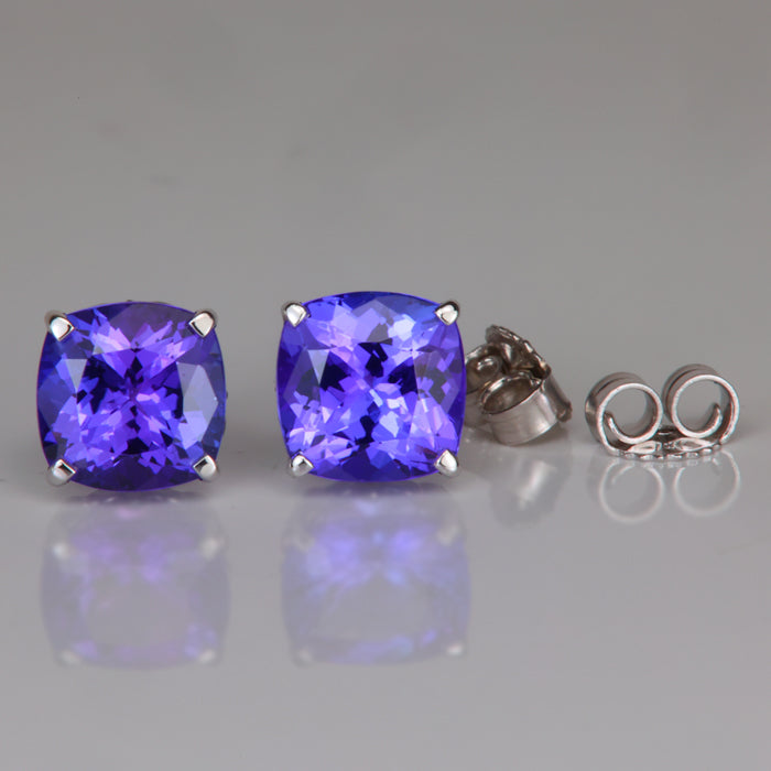 white gold tanzanite stud earrings square cushion cut 