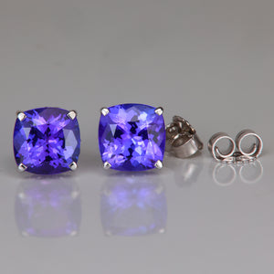 white gold tanzanite stud earrings square cushion cut 