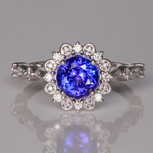 Tanzanite Round Ring with Diamonds in White Gold