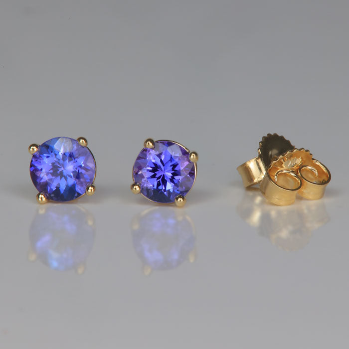 yellow gold round brilliant tanzanite gem earrings