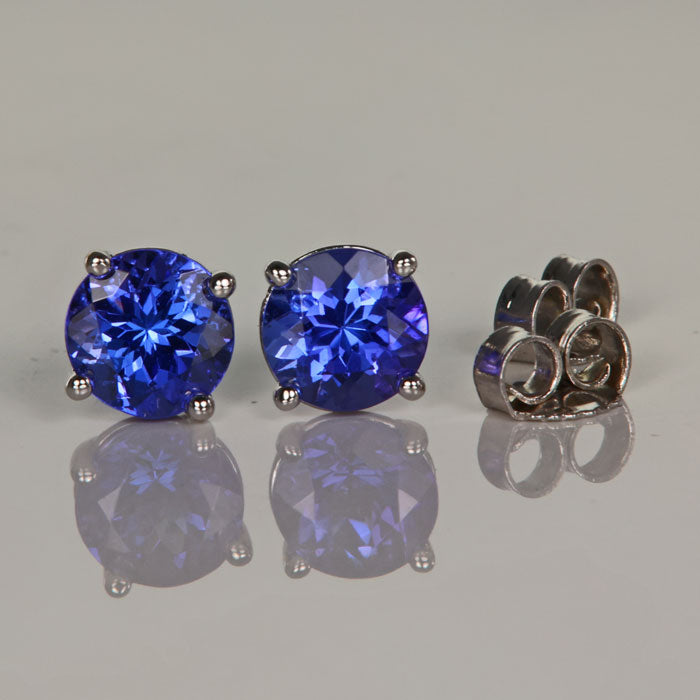 1.48ctw Round Tanzanite Stud Earrings in 14k White Gold