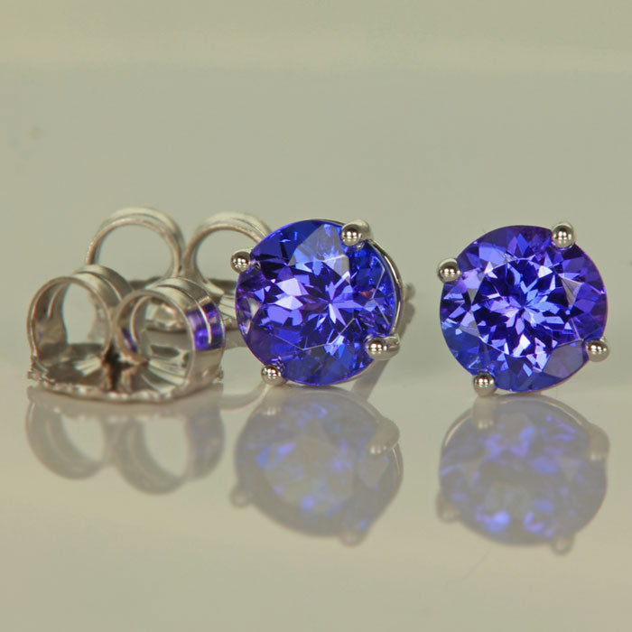 White Gold Tanzanite Earring Pair 6mm purple blue