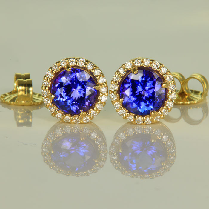 14K Yellow Gold Tanzanite and Diamond Earrings 2.88 Carats
