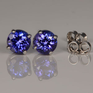 Tanzanite Earrings in four Prong settings white gold Blue Purple