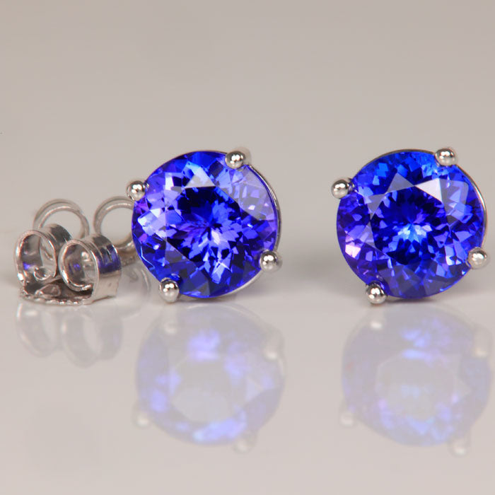 round cut tanzanite stud earrings white gold 