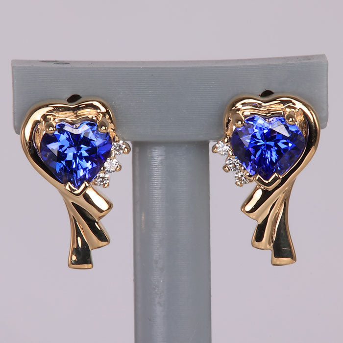 heart shape tanzanite earrings diamonds yellow gold