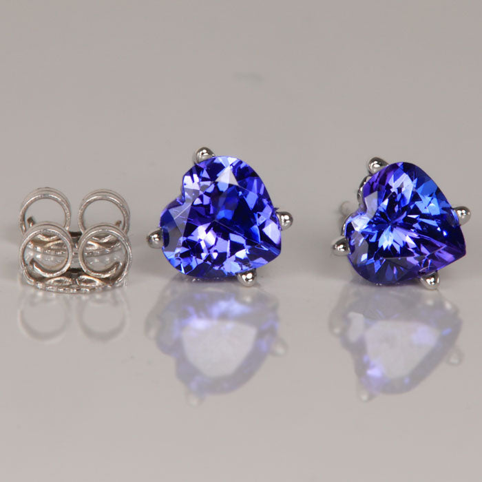 14K White Gold Heart Shape Tanzanite Stud Earrings 1.40 Carats