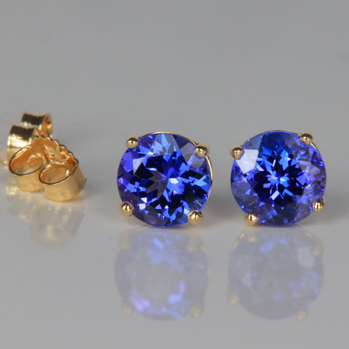 ON HOLD 14K Yellow Gold Round Brilliant Tanzanite Studs 2.16ctw