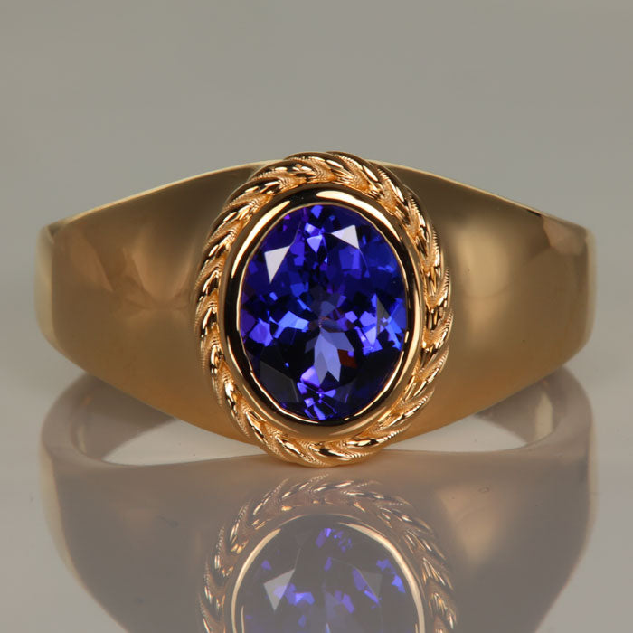 14k Yellow Gold Bezel Set Oval Tanzanite Ring