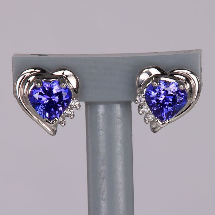 heart shape tanzanite studs with diamonds