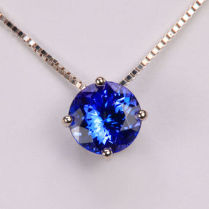 round cut blue tanzanite necklace white gold link chain