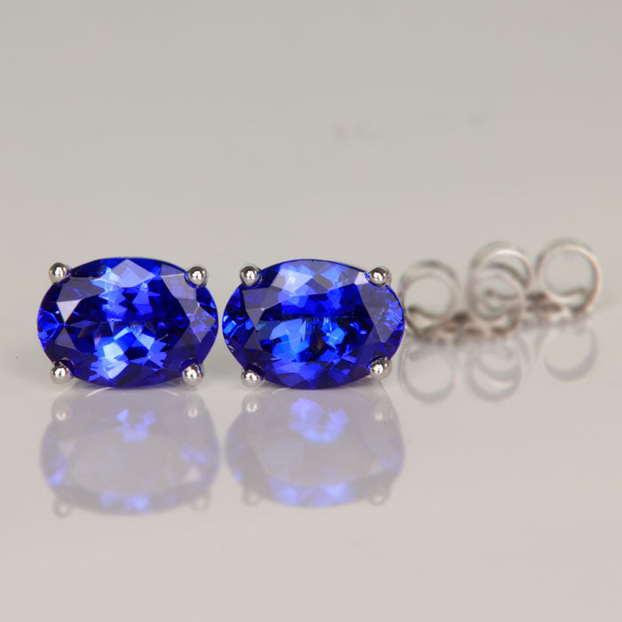 Blue Oval Tanzanite Earrings in White Gold