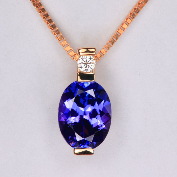 Tanzanite Bar Pendant Blue Purple Yellow Gold Necklace