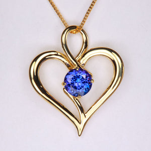 Yellow Gold Tanzanite Heart Necklace Blue Purple Gemstone