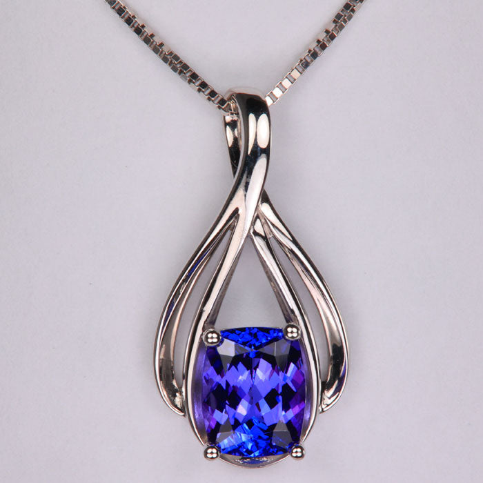 antique cushion cut tanzanite gemstone pendant white gold