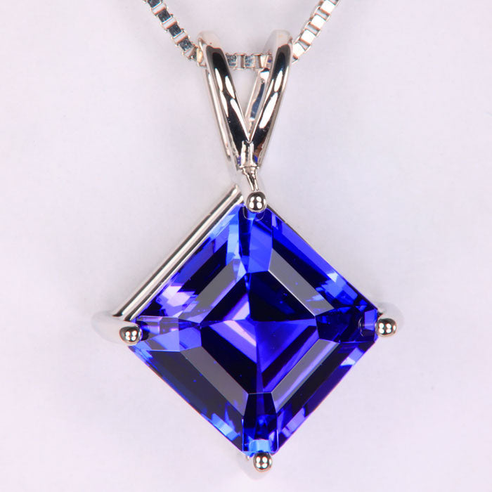 asscher cut tanzanite pendant white gold