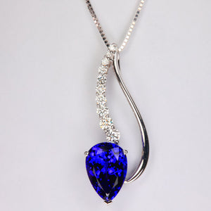 pear shape tanzanite white gold  diamonds pendant