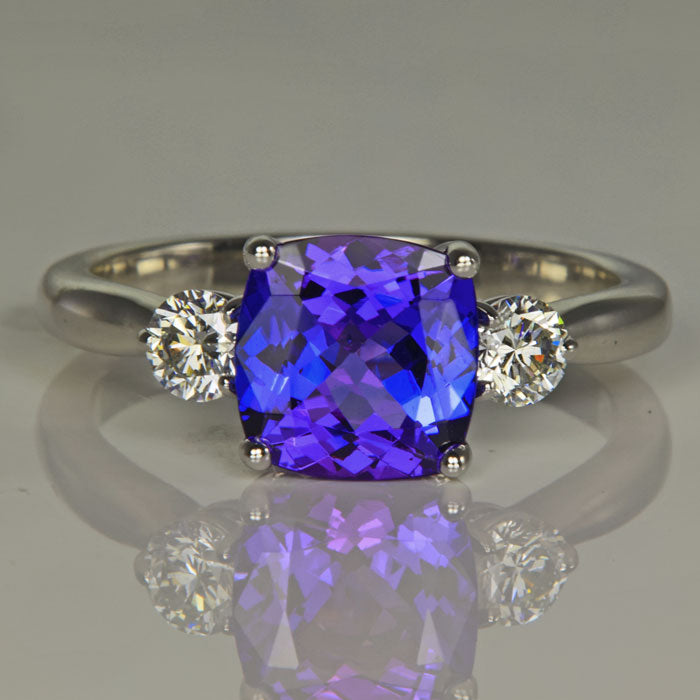 Tanzanite Square Cushion Ring With Fine Diamonds