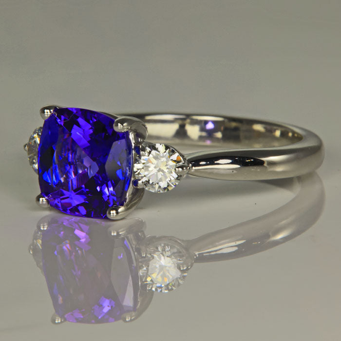 Tanzanite Square Cushion Ring With Fine Diamonds