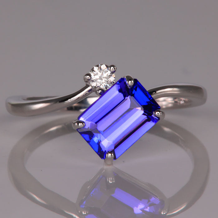 1.47 Carat Emerald Cut Tanzanite And Diamond Ring