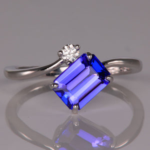 1.47 Carat Emerald Cut Tanzanite And Diamond Ring