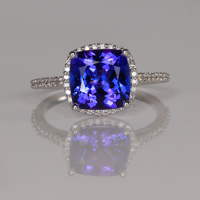 square cushion tanzanite ring diamonds white gold engagement