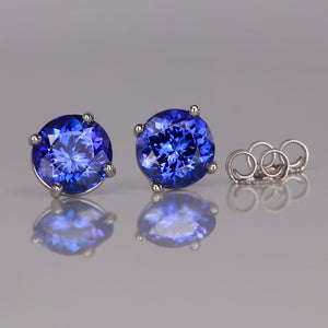 round brilliant tanzanite stud earrings