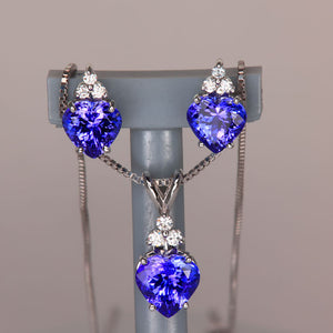 Heart shape tanzanite earring and pendant set