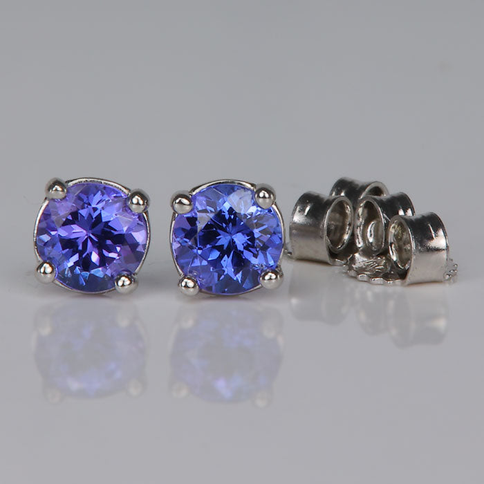 Round brilliant tanzanite gemstone earrings blue violet