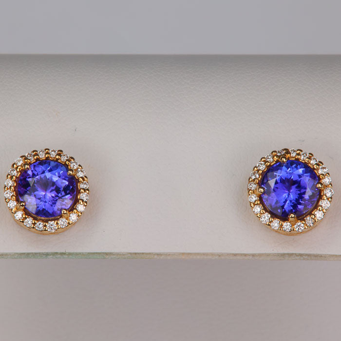 yellow gold tanzanite and diamond earrings