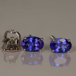 Oval tanzanite stud earrings 14k white gold